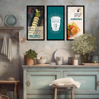 Kotart Quotes Posters with Frame for Restaurant Wall Decoration Momo Set of 3
