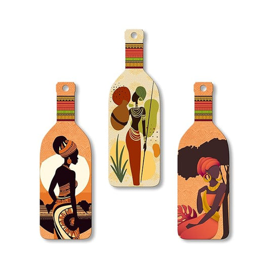 Artvibes African Warli Art Wooden Wall Hanging for Home Decor | Set of 3