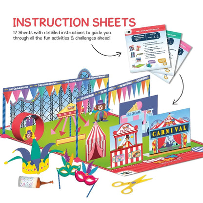 GiniMini Snip 'N' Ta-Da-Crazy Carnival – Scissor Activity Kit for Kids 4 5 6 7 | Fine Motor Development, Pre-Printed Craft Sheets, Child-Safe Snip Scissors, DIY Carnival Crafts | Fun Learning Gift