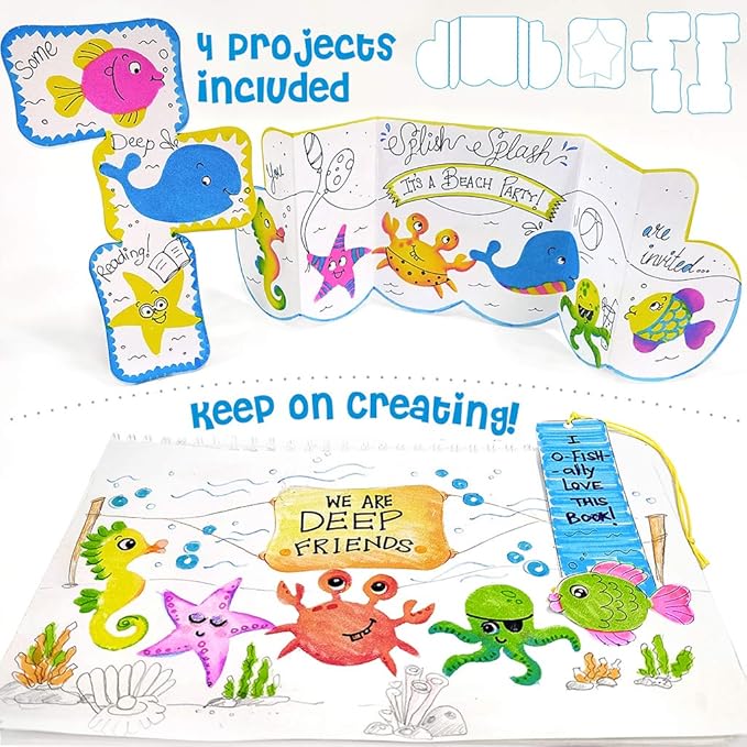 Imagimake Stamp Art Ocean Coloring & Stamping Set for Girls & Boys Multicolor