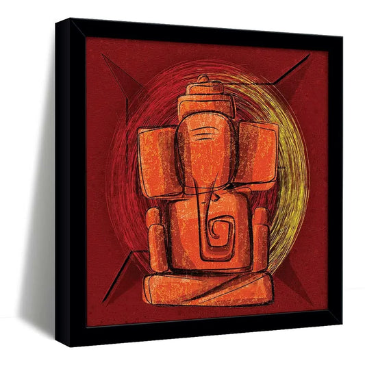 ArtX Swastik Ganesh Ji Big Canvas Painting With Frame Multicolour Square