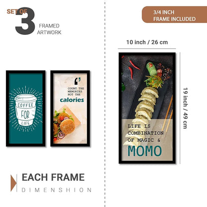 Kotart Quotes Posters with Frame for Restaurant Wall Decoration Momo Set of 3