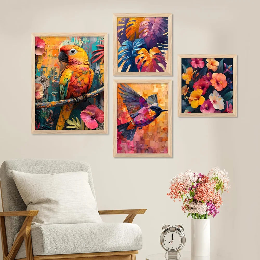 Kotart Floral Wall Art wall poster with Glass Frames Hanging for Wall frames Set of 4 big frames I