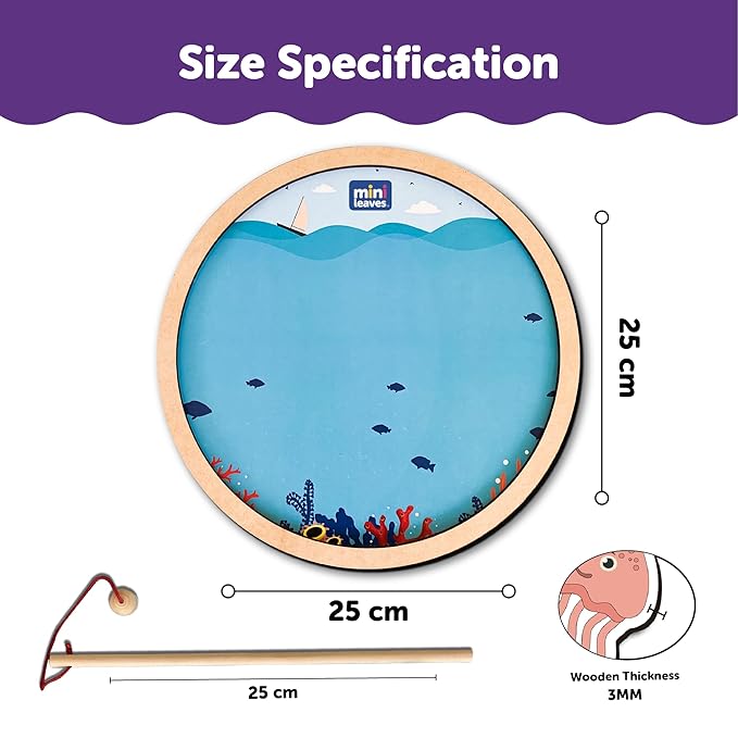 Mini Leaves Fishing Tray Wooden Round Fish Catching Tray Magnetic Fishing Game for Kids Fishing Toy Educational Toys | 10 Pieces