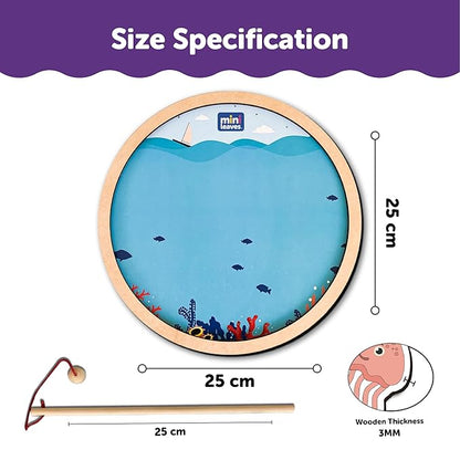 Mini Leaves Fishing Tray Wooden Round Fish Catching Tray Magnetic Fishing Game for Kids Fishing Toy Educational Toys | 10 Pieces