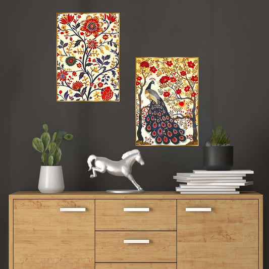 Set of Two Wall Paintings for Wall Dacoration Golden Framed Wall Paintings for Living Room & Bedroom Wall Art for Home Decoration & Office Wall Décor (14×11 inch CH-GD2-15)