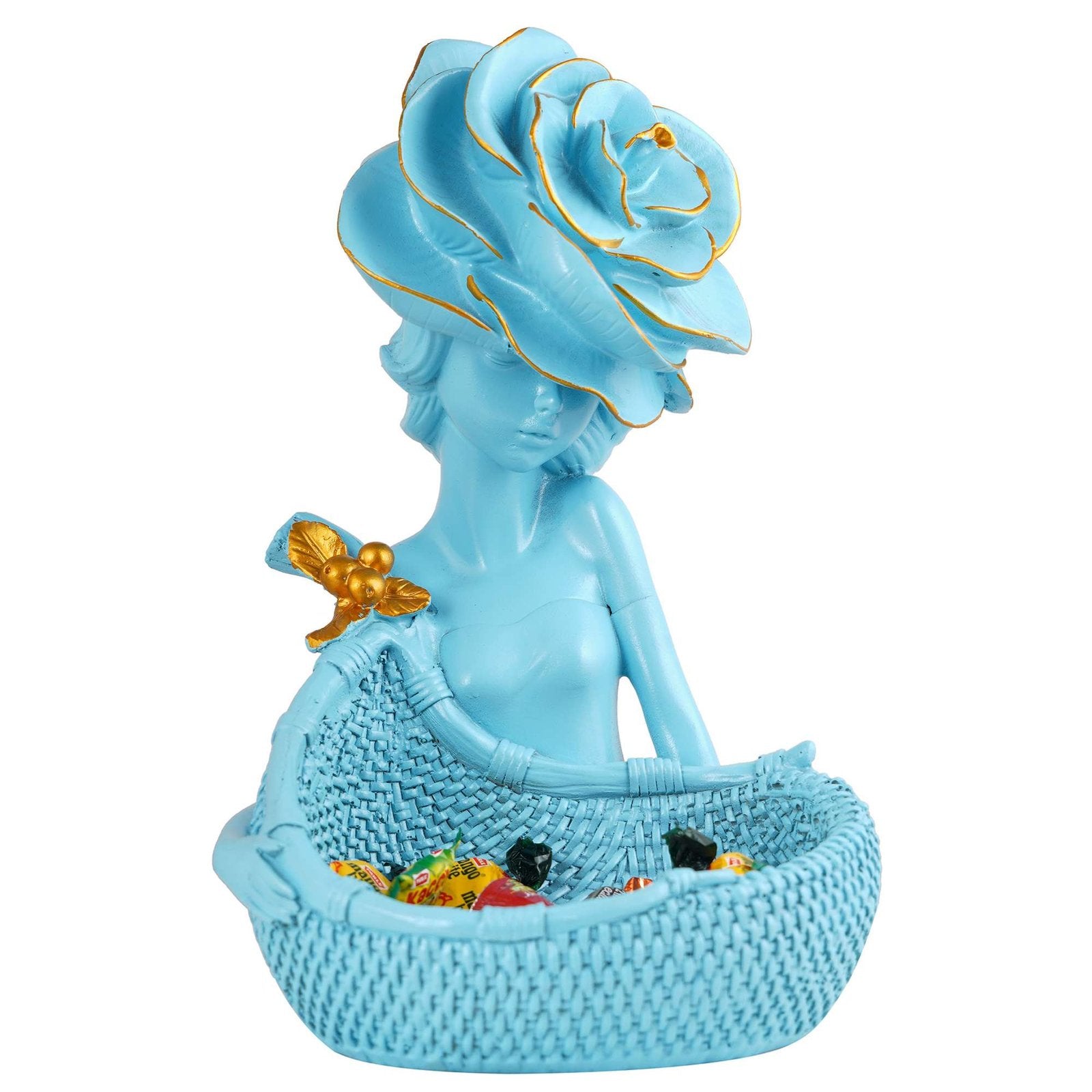 LADY with Basket Showpiece for Home Decor Showpiece | Girl Basket blue Showpiece & Office Decor Showpiece