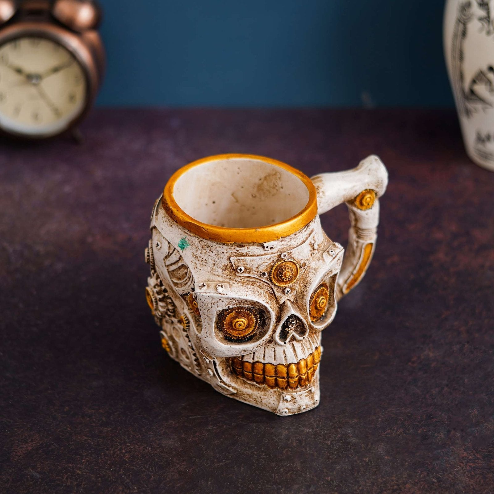 Skull Mug Viking Warrior Skull Beer Mugs Mechanical Gear Pipeline Design Beer Stein Tankard Drink Cup for Men, Halloween Décor