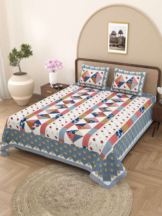 100% Pure Cotton Traditional Printed Bedsheet for Double Bed King Size Bedsheet with 2 Pillow Covers