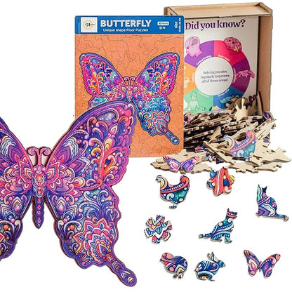 91knots Butterfly 72 Pieces Wooden Jigsaw Puzzle for Kids & Children 6+ | Animal Shape Butterfly Puzzle for 6-year Old Kids