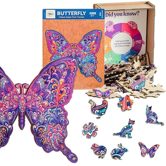 91knots Butterfly 72 Pieces Wooden Jigsaw Puzzle for Kids & Children 6+ | Animal Shape Butterfly Puzzle for 6-year Old Kids