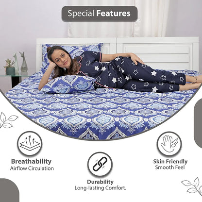 Divine Casa 100% Cotton Bedsheet for Single Bed, 144 TC Bedsheet Single Size Bed Cotton with 1 Pillow Cover Colour Dazzling Blue