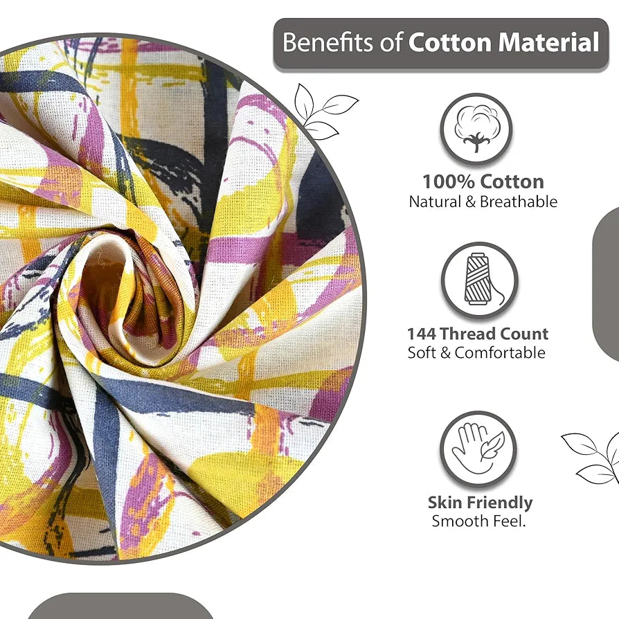 Divine Casa 144 TC 100% Pure Cotton Single Bed Bedsheet with 1 Pillow Cover Wavy Pattern Colour Charcoal Yellow