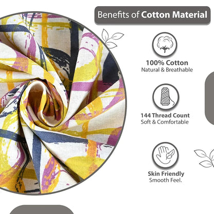 Divine Casa 144 TC 100% Pure Cotton Single Bed Bedsheet with 1 Pillow Cover Wavy Pattern Colour Charcoal Yellow
