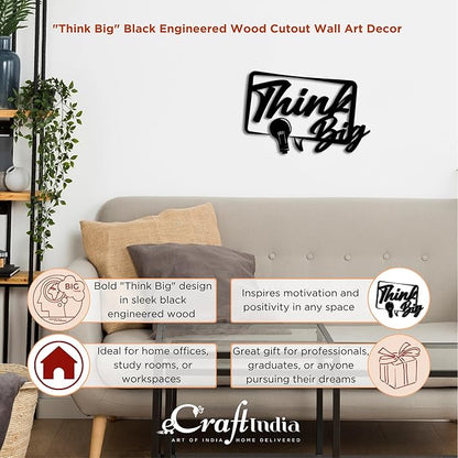 Ecraftindia Think Big Black Engineered Wood Wall Art Cutout | Ready to Hang Home Decor