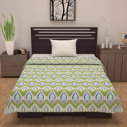Divine Casa Floret 100% Cotton Single Dohar 120 GSM Soft & Lightweight Throw Blanket Colour Palm Green