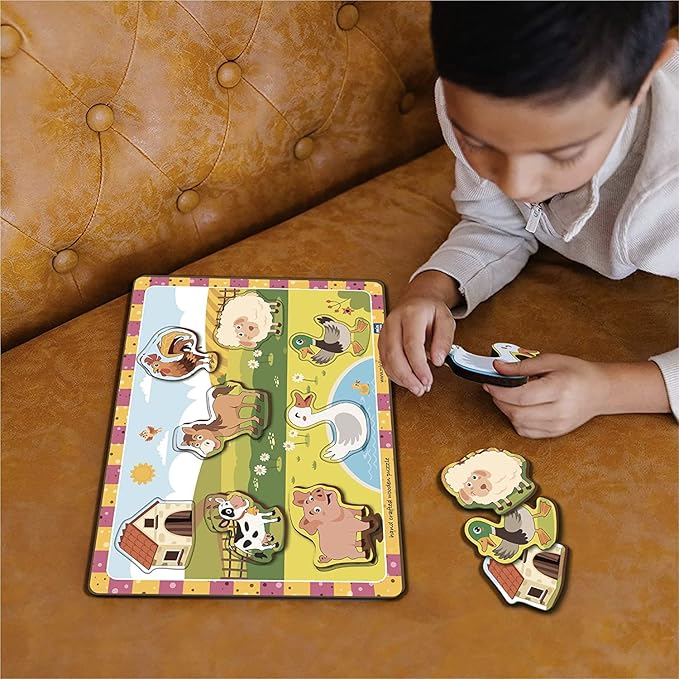 Mini Leaves Wooden Chunky Puzzle (2+ Years) | Learning Puzzle Toy Preschool Education Gift for Boys and Girls | Farm Animal