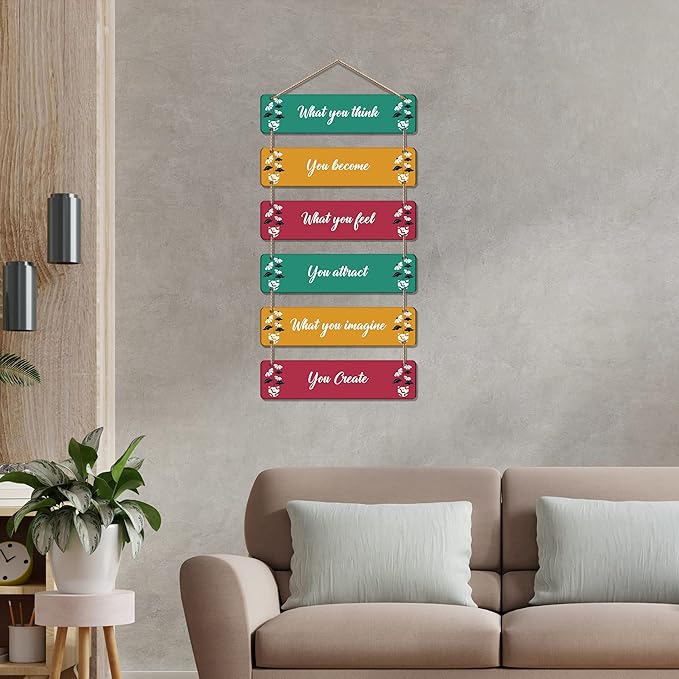 Artvibes Decorative Wall Hanging Wooden Art Decoration Item for Living Room | Quotes Decor Item | Set of 6