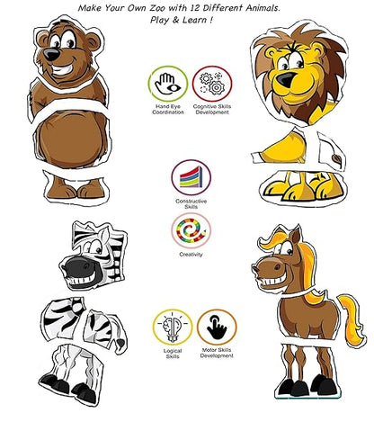Fiddly Wooden Jigsaw Puzzle for Early Age Children Paperless Puzzle | Pack of 12 Zoo Animals