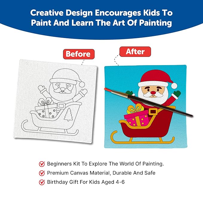 Mini Leaves Mini Canvas Art and Craft Paint Kit Diy Kit With Wooden Easel, Colours, Painting Brush for Girls Boys 4-6 Years | Set of 4