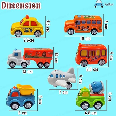 FunBlast Kids Pull Back Vehicles Push and Go Crawling Toy Car for Kids & Children (Set of 7 Pcs)