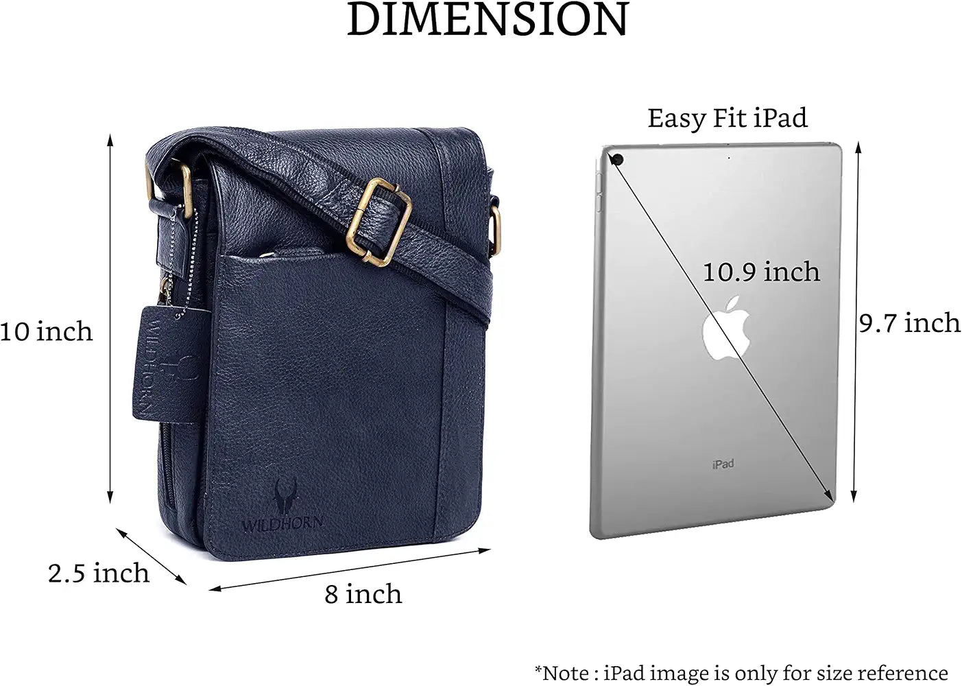 WildHorn Leather 8.5 inch Sling Messenger Bag for Men I Multipurpose Crossbody Bag I Travel Bag with Adjustable Strap I DIMENSION: L- 8.5inch H- 10.5inch W- 3inch