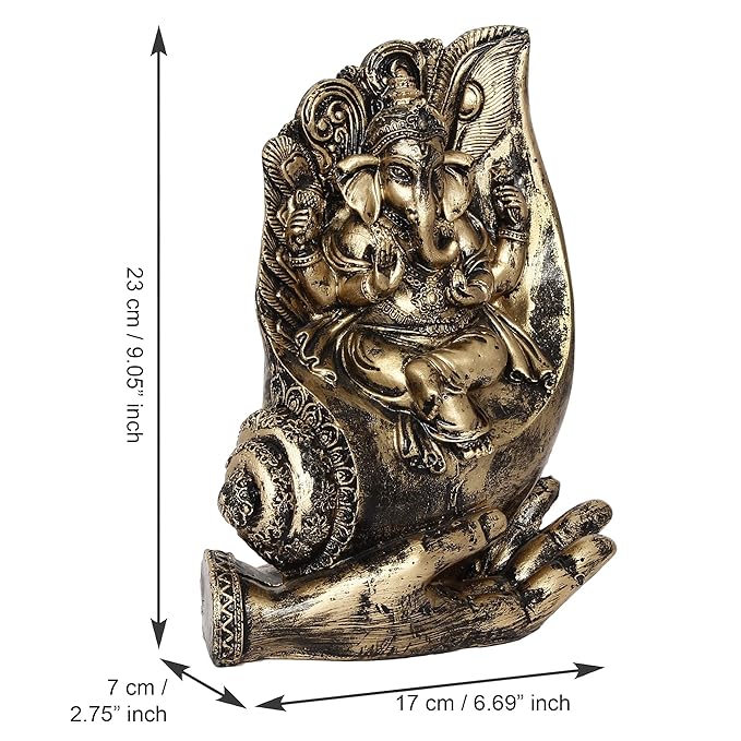 Ecraftindia Lord Ganesha Sitting on a Hand Base Handcrafted Decorative Polyresin Figurine