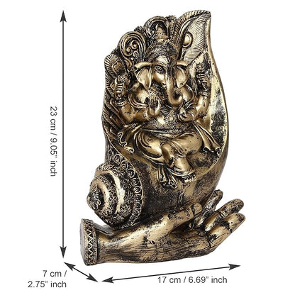 Ecraftindia Lord Ganesha Sitting on a Hand Base Handcrafted Decorative Polyresin Figurine