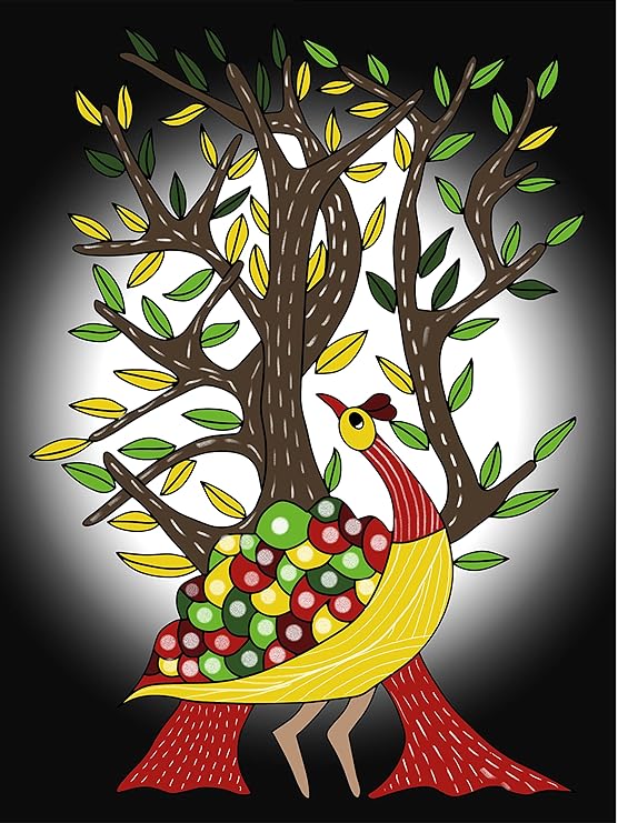 Hobby India Self Painting Bird Canvas | Gond Art | Pre-designed Canvas Board