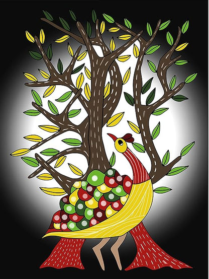 Hobby India Self Painting Bird Canvas | Gond Art | Pre-designed Canvas Board