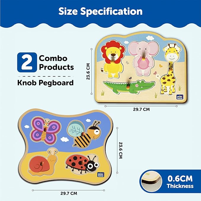 Mini Leaves Jungle Animal Friends and Insects Jumbo Knob Wooden Puzzle | Knob Puzzles for Kids for Kids | Educational Puzzle