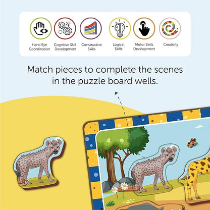 Mini Leaves Wooden Chunky Puzzle (2+ Years) - Learning Puzzle Toy Preschool Education Gift for Boys and Girls Wild Animal