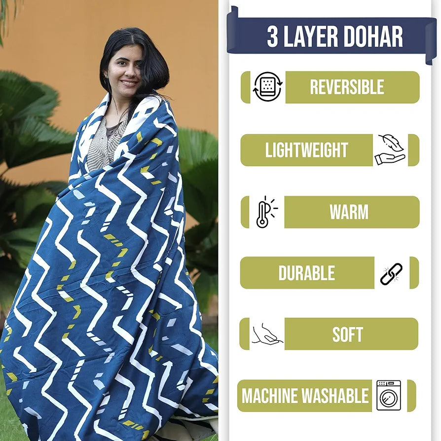 Divine Casa 120 GSM Microfiber Reversible Blanket Soft Printed All-Season AC Blanket Single Bed Colour Pastel Blue