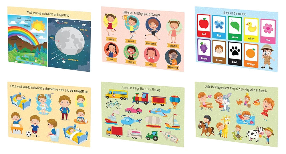 Cognitive Skills Flash Cards for Kids Early Learning Reusable 16 Flashcards for 3+ Years| Improve The Mental Skills | Fun & Easy Learning Way for Preschoolers | Wipe & Clean Marker Pen