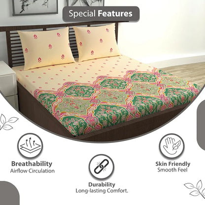 Divine Casa 144 TC Cotton Supersoft Cotton Feel Bedsheets for Double Bed Colour Pink