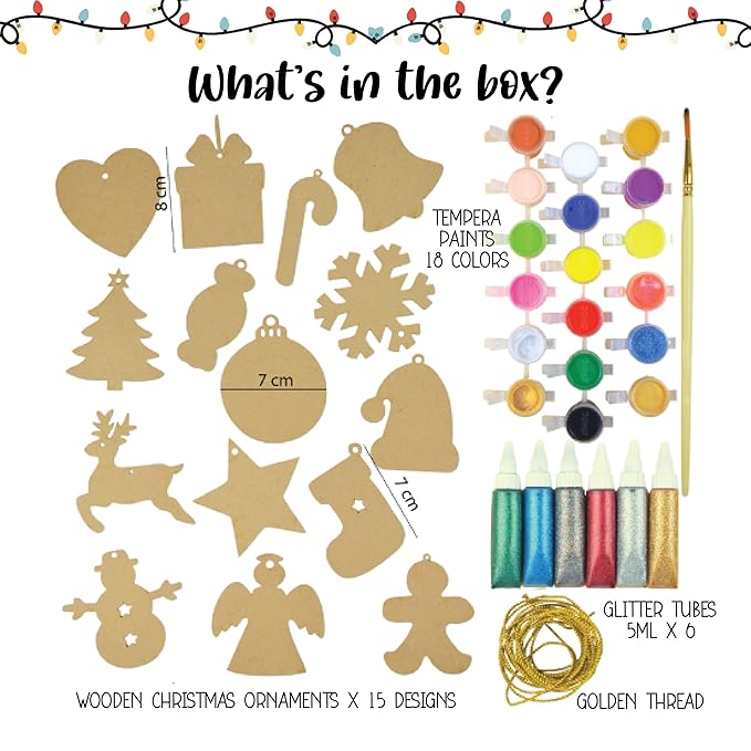 Kalakaram Set of 15 Christmas Ornaments Painting Kit | Creative and Cheerful Christmas Kit for Kids Ages 5 or More | Christmas Gift for Kids