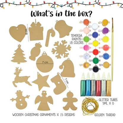 Kalakaram Set of 15 Christmas Ornaments Painting Kit | Creative and Cheerful Christmas Kit for Kids Ages 5 or More | Christmas Gift for Kids