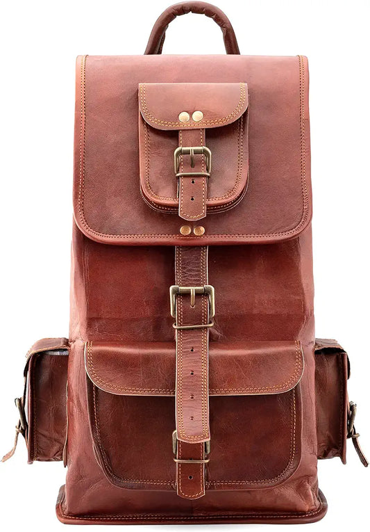 Goatter Genuine Leather Vintage Style 18" Inch Unisex Backpack for Travel Hiking Camping Rucksack,