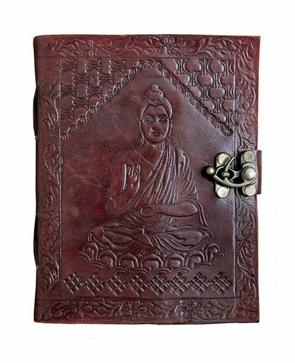Craftshades – Metal Lock Brown Engraved Gautam Buddha Design 7″5 Handcrafted Leather Journal/Diary 100 page | 200% Genuine Leather