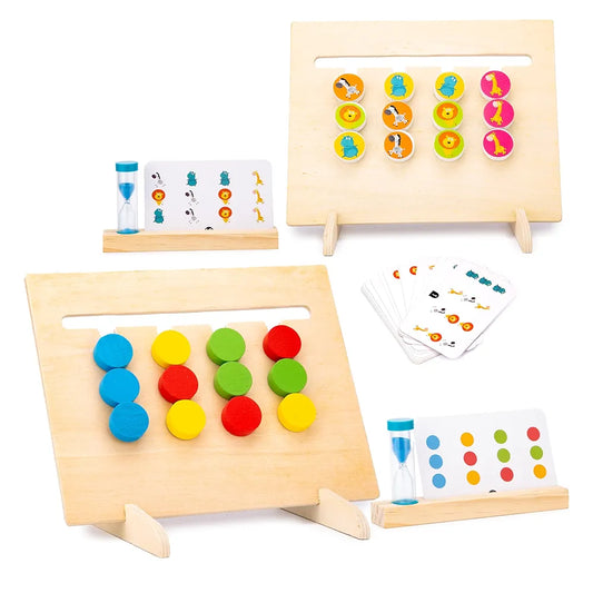 KIDS KINDLY Wooden Colours & Animals - Stacking & Sorting Game, Monteszori Jigsaw Puzzle Toys for Kids, Knob Board Game with Cards & Sand Timer, Birthday Gifts for Boys & Girls, Age 3+ Years