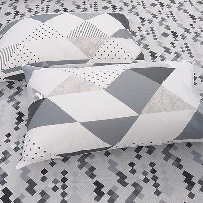 Huesland by Ahmedabad Cotton 186 TC King Size Bedsheet Cotton with 2 Pillow Covers | Grey & White