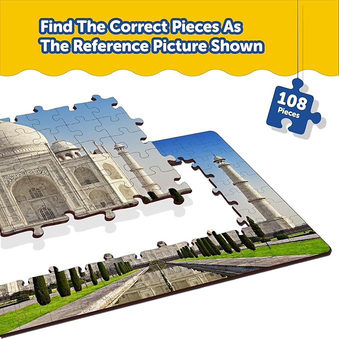 Mini Leaves the Taj Mahal Agra | India Wooden Jigsaw Puzzles | 108 Pieces | for Kids 9+ and Adults