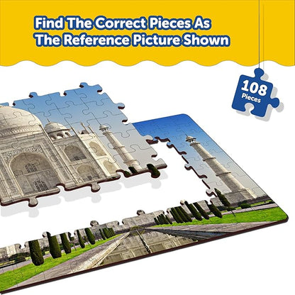 Mini Leaves the Taj Mahal Agra | India Wooden Jigsaw Puzzles | 108 Pieces | for Kids 9+ and Adults