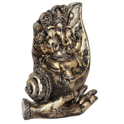 Ecraftindia Lord Ganesha Sitting on a Hand Base Handcrafted Decorative Polyresin Figurine