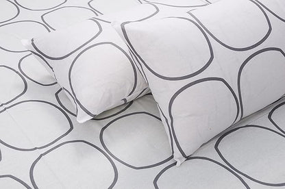 Huesland by Ahmedabad Cotton 144 TC Bedsheet for King Size Bed with 2 Pillow Covers | White (Grey Circles)