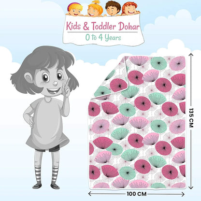 Divine Casa Floret 100% Cotton Single Kids Dohar 120 GSM Soft & Lightweight Throw Blanket Colour Rose Pink