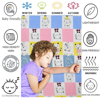Fresh From Loom Hypoallergenic Glace Cotton Kids Elastic Fitted Bedsheet Rotary Printed Wrinkle Free With 2 Pillow Covers Aqua Pink 300 TC