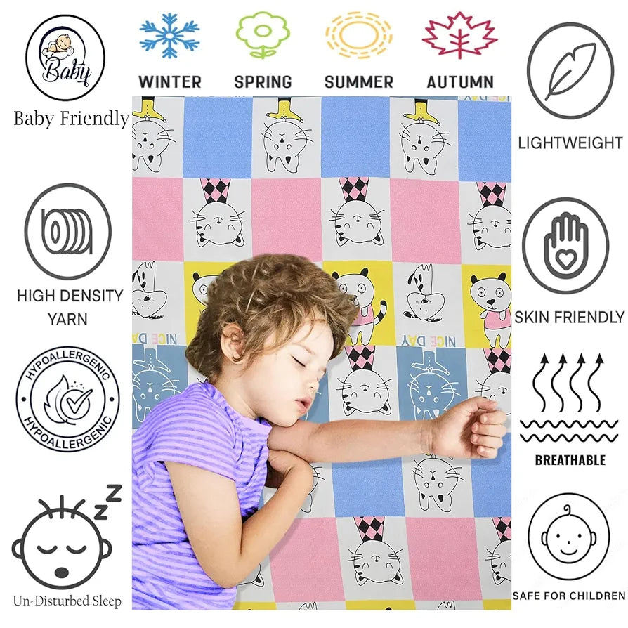 Fresh From Loom Hypoallergenic Glace Cotton Kids Single Bedsheet-Rotary Printed Wrinkle Free With 1 Pillow Covers 144 TC Aqua Pink
