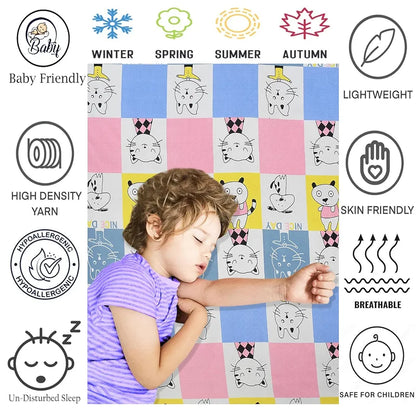Fresh From Loom Hypoallergenic Glace Cotton Kids Single Bedsheet-Rotary Printed Wrinkle Free With 1 Pillow Covers 144 TC Aqua Pink