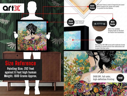 ArtX Woman Butterfly Big Canvas Painting For Bedroom Living Room